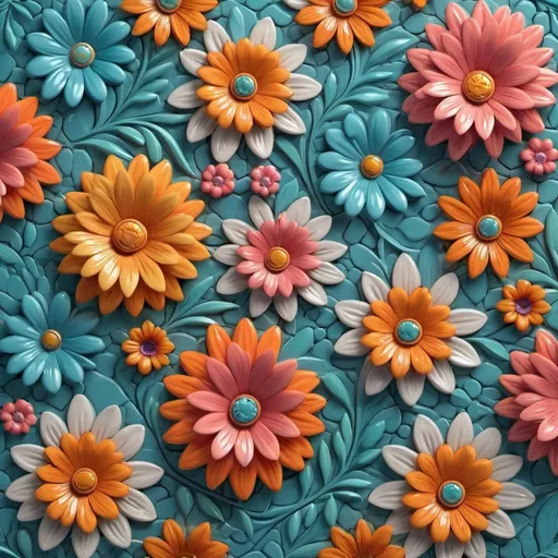 Prompt: seamless pattern 3D blooming flowers tiles
