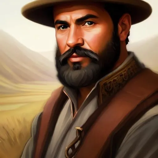 Prompt: portrait of a peasant man from the waist up wearing a warm vest, holding a blunderbuss, driving a coach, driving a wagon, grimdark, slender, fit, light brown skin, light brown hair, nervous, humble, light brown eyes, highly detailed, dnd, dark fantasy, portrait, detailed face, sad, trending on artstation, concept art, smooth, sharp focus, illustration, cinematic lighting, art by felix ortiz and carlos diaz