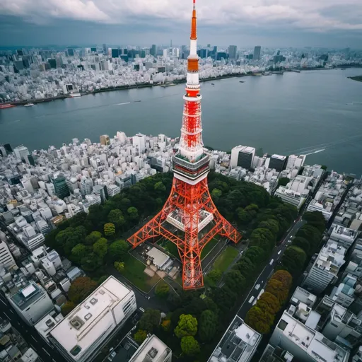 Prompt: Cinematic overhead shot of Tokyo, Japan i clouding Tokyo tower