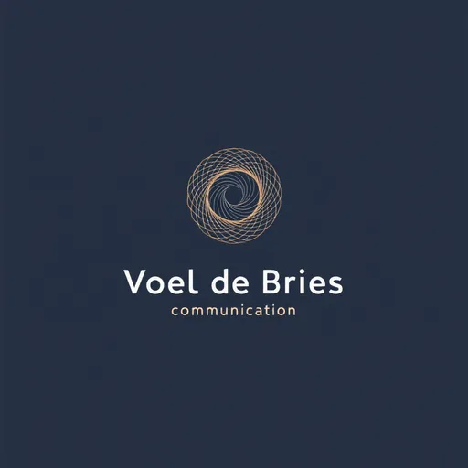 Prompt: "Create a modern, minimalist logo mock-up for a Dutch communication consultancy called 'Voel de Bries'. Use an abstract, airy spiral shape as the central logo element. The background should be bright white. Use a deep navy blue color (#1B1B40) for the company name in a clean, geometric sans-serif font (similar to Futura or DejaVu Sans). Below it, add the tagline 'COMMUNICATIE ADVIES' in a lighter sky blue (#A8C9E5), with subtle Art Deco-inspired lines on either side. Integrate a hint of champagne gold (#D4AF37) into the spiral design for an elegant accent. Keep the design sleek, timeless, and professional."