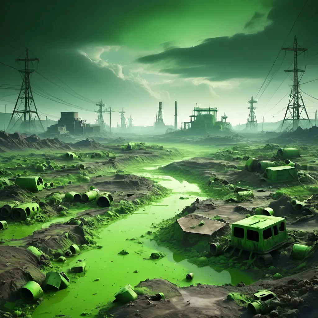 Prompt: green toxic wasteland landscape