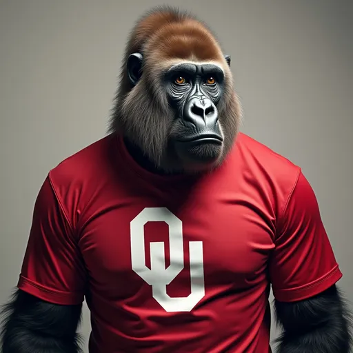 Prompt: a gorilla wearing a university of Oklahoma shirt on