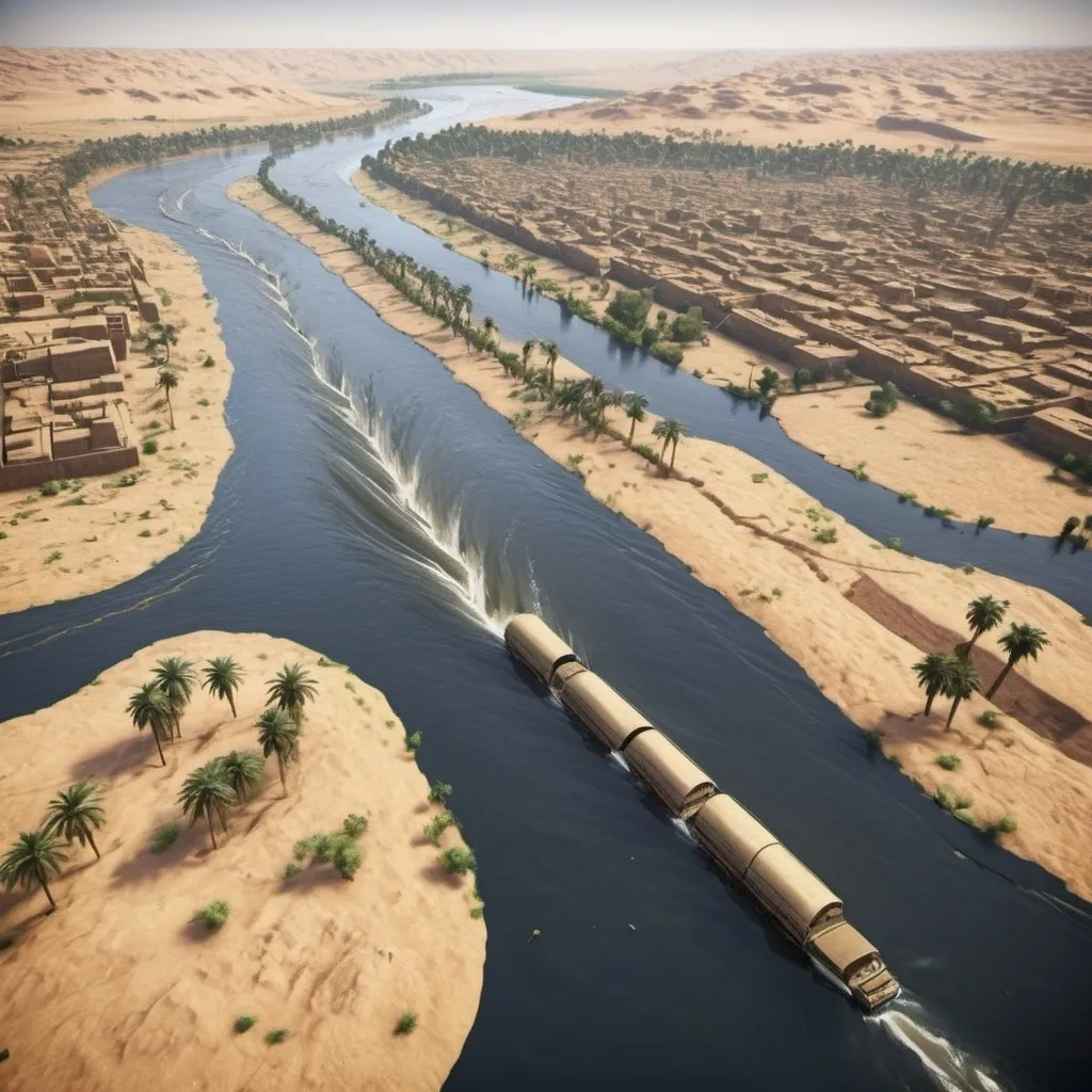 Prompt: the nile river anual flood in realistic egyptian civlization