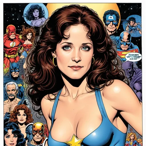 Prompt: Debra Winger comic book style george Perez art style color
