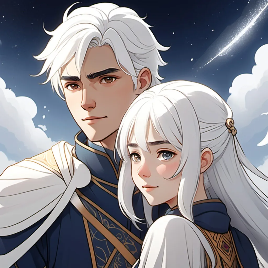 Prompt: a drawing of a couple , Ay-O, white hair, illustration from game sky children of the light