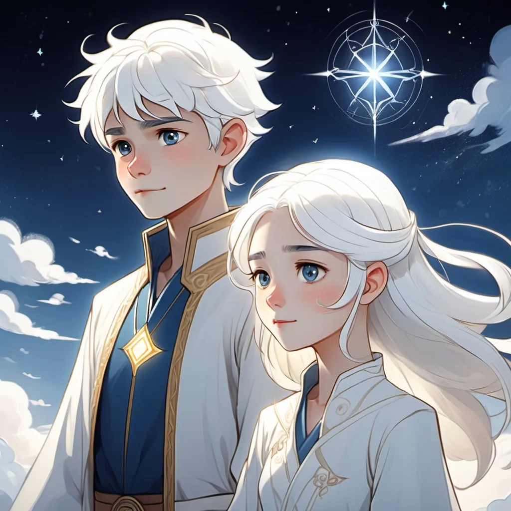 Prompt: a drawing illustration of the game sky children of the light  a couple , white hair