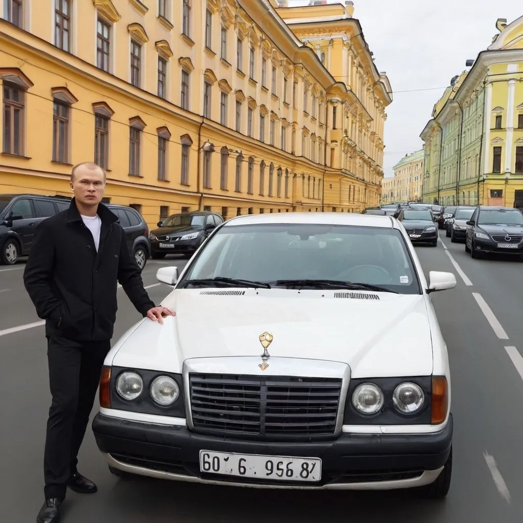 Prompt: very rich russian driving in Saint-Petersburg