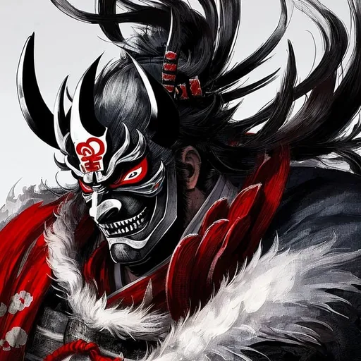 Prompt: demon samurai, winter japan, japanese style, masked samurai, honorable warrior