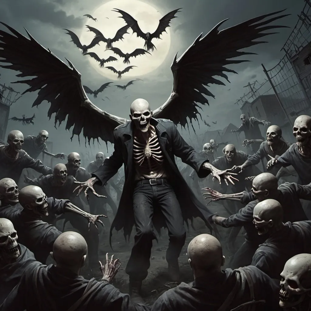 Prompt: banshees circling around a hero, creepy, undead, scary, vicious