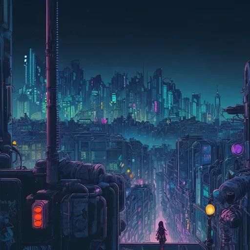 Prompt: cyberpunk city, view from distance, night lights, winter night lights, beautiful view