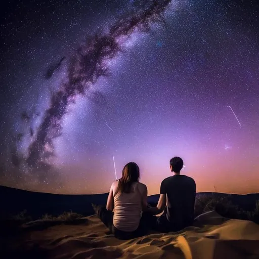 Prompt: Gazing at the stars: Sharing the vastness of the cosmos with someone you love, whispering wishes on shooting stars, or finding constellations together can ignite a sense of shared awe and connection.