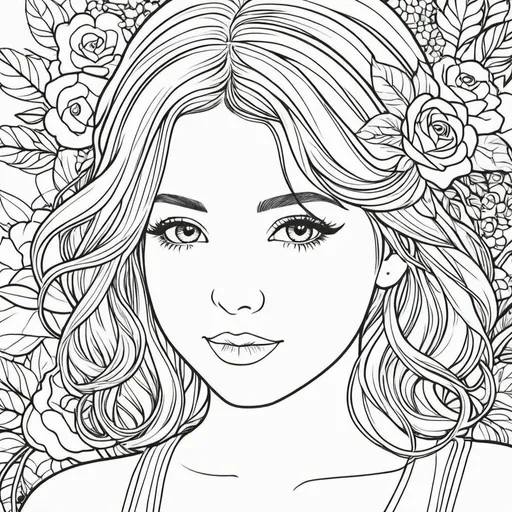 Prompt: coloring page line art of a girl 