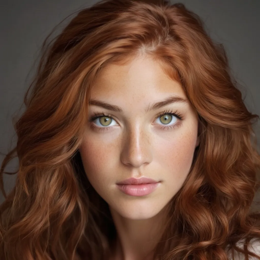 Prompt: She is a multiracial woman of Dutch, Persian, and Japanese origin. She has grey eyes and long, wavy red hair that falls to her knees. Her skin tone is an olive complexion. She is six foot four (193.04 cm) tall and 198 lbs with an athletic build. She has Breathtakingly Gorgeous features that are beyond this world. She is hugging a cat.