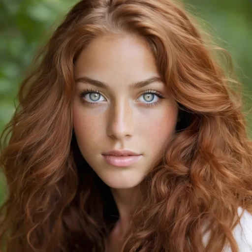 Prompt: She is a multiracial woman of Dutch, Persian, and Japanese origin. She has grey eyes and long, wavy red hair that falls to her knees while her skin tone is an olive complexion. She is six foot four (193.04 cm) tall and 198 lbs with an athletic build. She has Breathtakingly Gorgeous features that are beyond this world. She is wearing a beautiful ballerina dress.