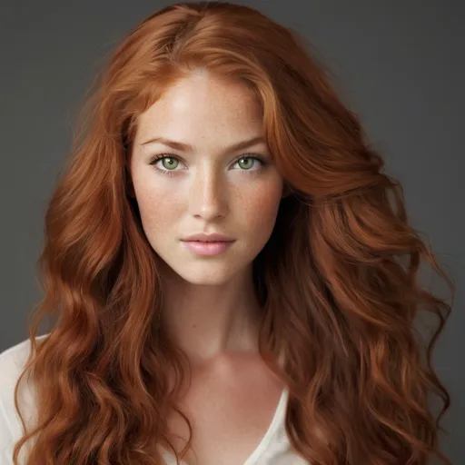 Prompt: She is a multiracial woman of Dutch, Persian, and Japanese origin. She has long, wavy red hair that falls to her knees and she also has grey eyes, and her skin tone is an olive complexion. She is six foot four (193.04 cm) tall and 198 lbs with an athletic build. She has Breathtakingly Gorgeous features that are beyond this world. She is cuddling with one of her foxes on the couch while wearing casual clothing.