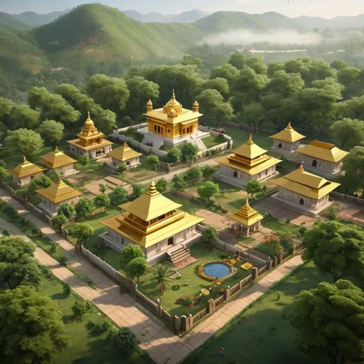 Prompt: Village setup with nature greenery and  golden temple