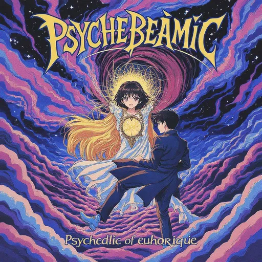 Prompt: Psychedelic euphoric anime album cover