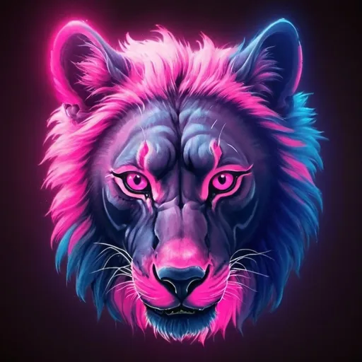 Prompt: Hot pink and blue lion head