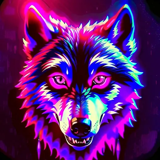 Prompt: Hot pink and dark purple animated wolf head with hot pink eyes