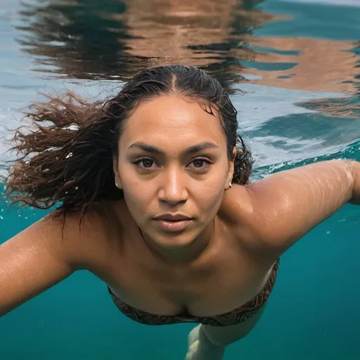 Prompt: beautiful maori woman swimming in the ocean