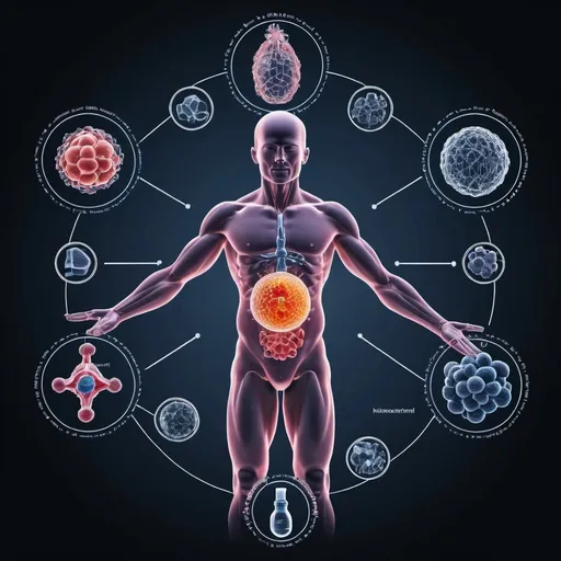 Prompt: A schematic nanoparticle intertwined with human health and medical use. Include human body