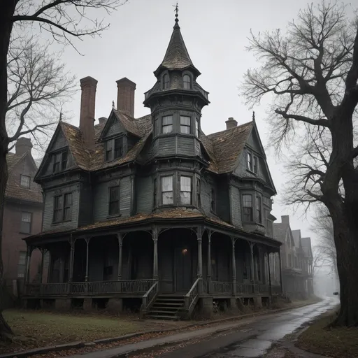 Prompt:  the ancient, mouldering, and subtly fearsome town in which we lived—witch-cursed, legend-haunted Arkham, whose huddled, sagging gambrel roofs and crumbling Georgian balustrades brood out the centuries beside the darkly muttering Miskatonic.
