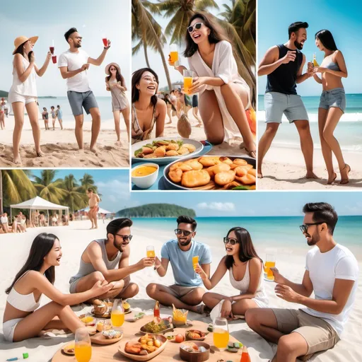 Prompt: Module 6: Weekend Celebration (Lifestyle Scene)
Image ka Concept:

Aik group log beach ya outdoor party enjoy karte huay.
Vibrant aur fun-filled mood.
Elements in Image:

Top Left: Heading: "Celebrate Your Weekends!".
Bottom Right: “Feel better, Party Smarter with Reset Labs.”
Center: Capsules ka artistic placement.
