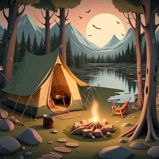 Prompt: whimsical camping in the style of jrr
tolkien