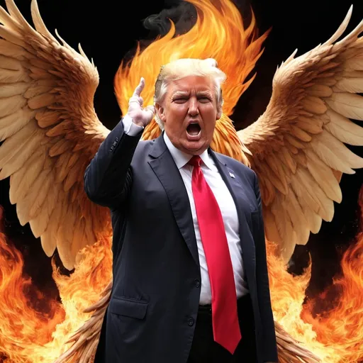 Prompt: Donald trump rising like a phoenix out of the ashes