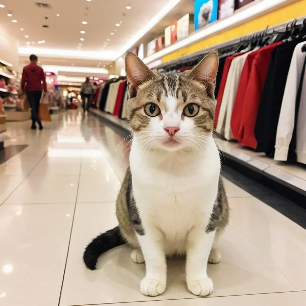 Prompt: Cat shopping at mall