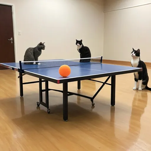 Prompt: Cats practice ping pong
