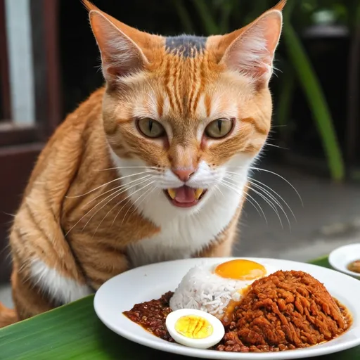 Prompt: Cat eat nasi lemak 