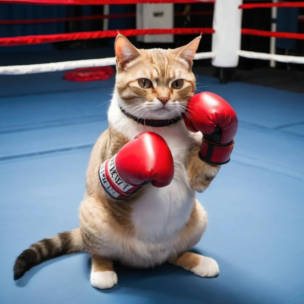 Prompt: Cat training boxing for tournament