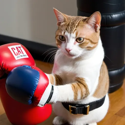 Prompt: Cat training boxing for tournament