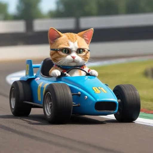 Prompt: Cat drive a racing car