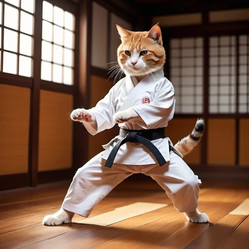 Prompt: Cat training karate