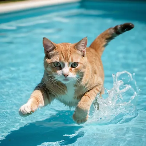 Prompt: Cat running on pool