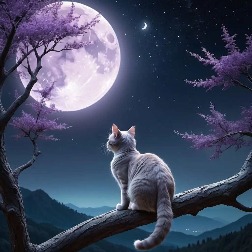 Prompt: Cat watching moon