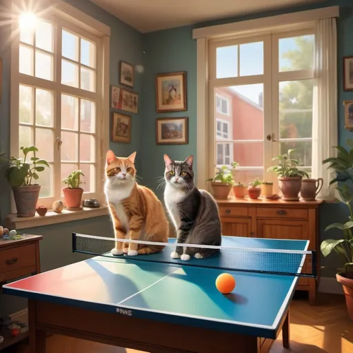 Prompt: Cats practice ping pong