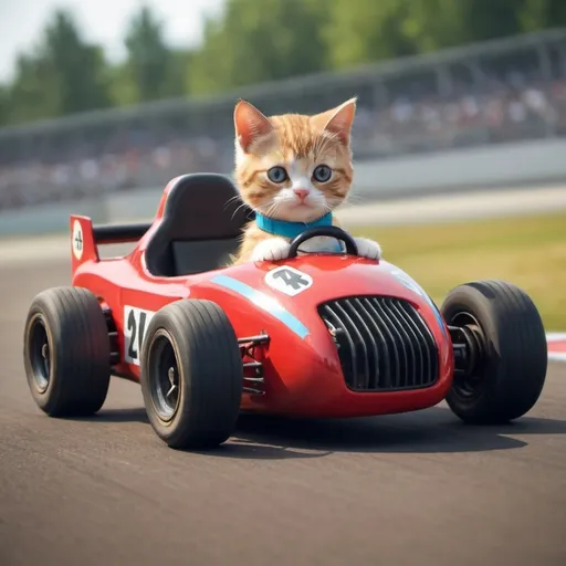 Prompt: Cat drive a racing car