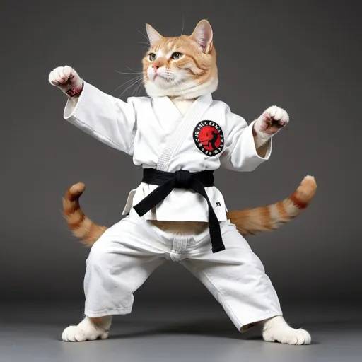 Prompt: Cat practice karate