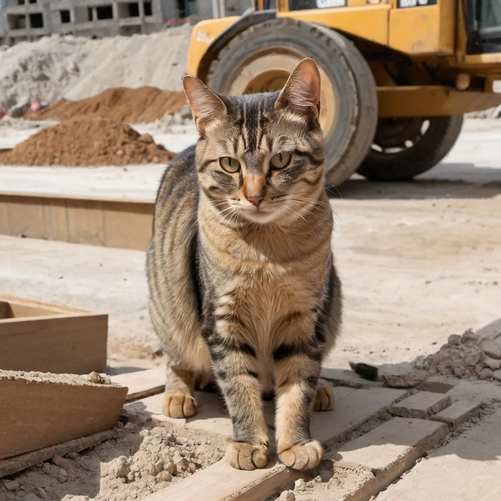 Prompt: Cat working at construction site