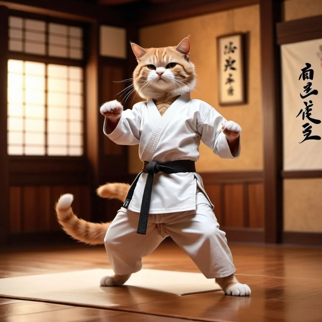 Prompt: Cat practice karate