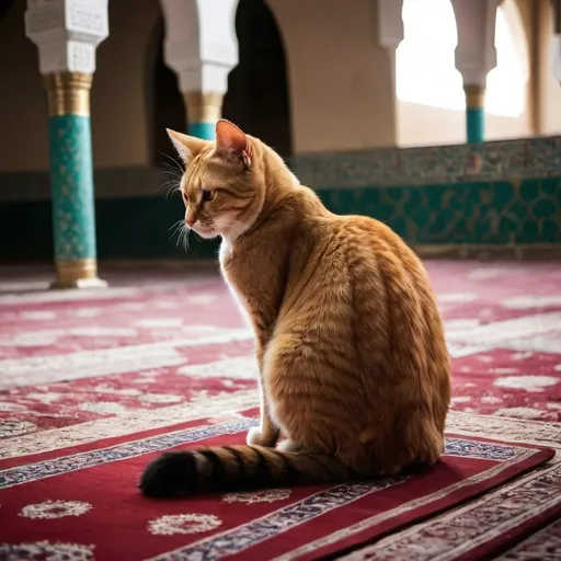 Prompt: Cat pray at mosque