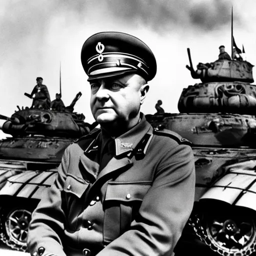 Prompt: Anthony Albanese   nazi ss officer on top of a panzer tank

  

