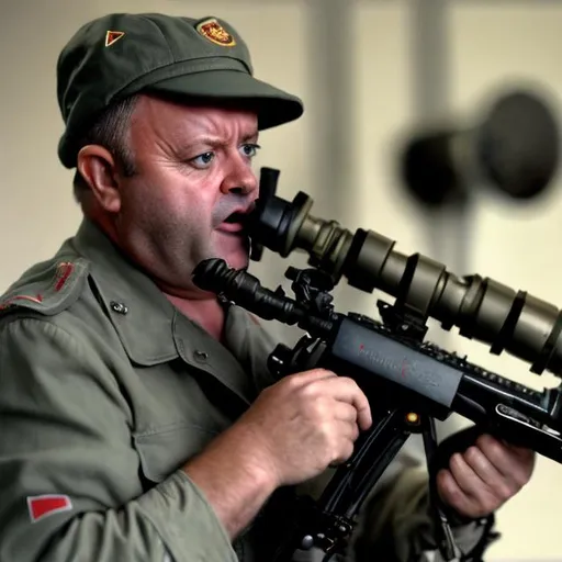 Prompt: Anthony Albanese   machinegun
