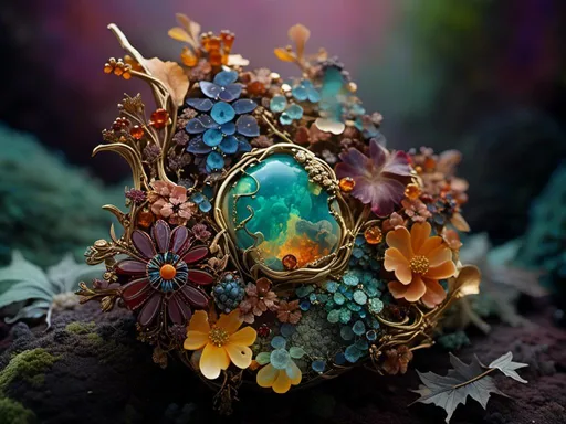 Prompt: <mymodel>(fungal jewelry), intricate designs, elegant and organic shapes, vibrant splashes of earthy colors, bioluminescent elements, luxurious textures, high-definition, nature-inspired craftsmanship, whimsical and enchanting atmosphere, soft lighting, detailed craftsmanship, harmonious blend of nature with elegance, artistic showcase.