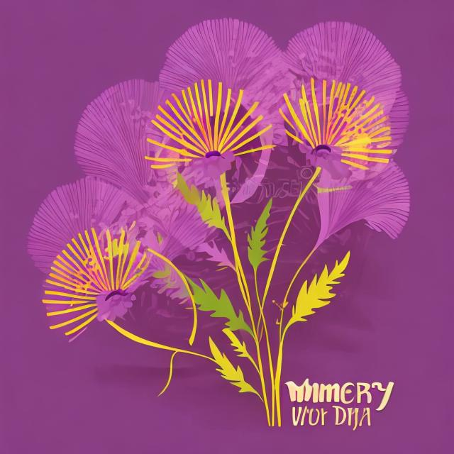 Prompt: purple, mimosa flowers, womens day, women ladies illustration, 2d, vector, frame, fairytale