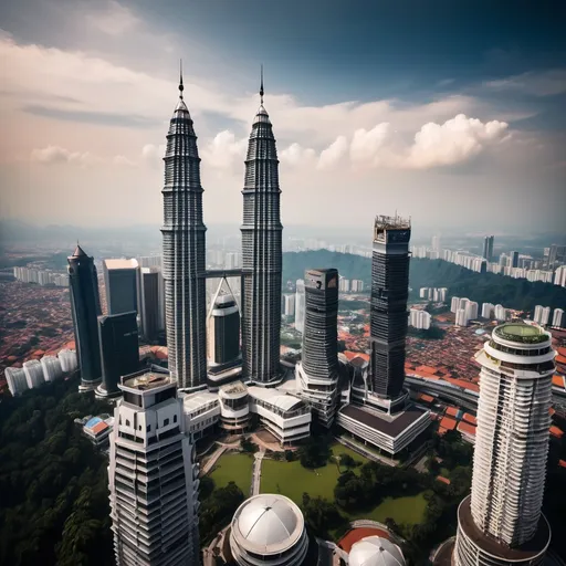 Prompt: malaysia from top with nice view of high buildings 