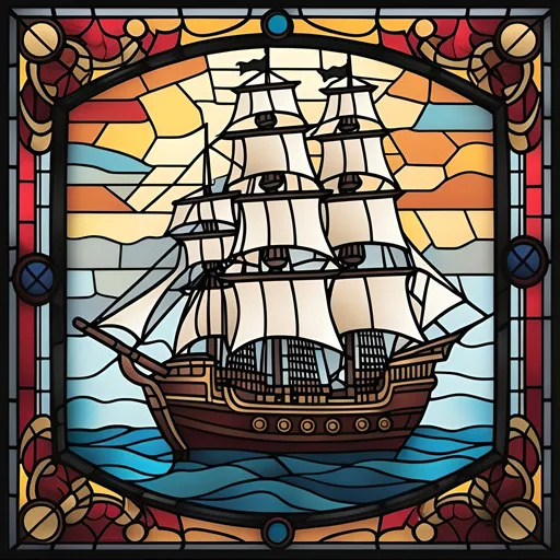 Prompt: create a gasparilla ship scene in stain glass style



